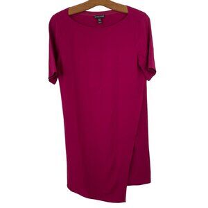 Eileen Fisher Dress Size XXS Asymmetrical Silk Shift Short Sleeve Fuchsia Pink
